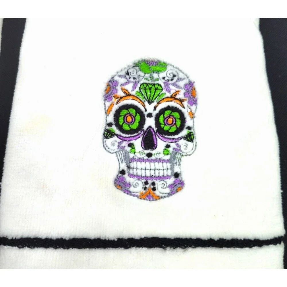 Kassa Fina Home Collection Lot of 2 Hand Towels Gothic Skull Head Bathroom